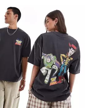 ASOS DESIGN - Disney Pixar - графитовая футболка оверсайз унисекс с принтами персонажей «Истории игрушек»