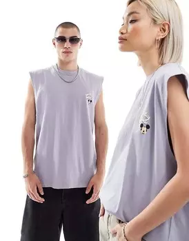 ASOS DESIGN Disney – Синяя футболка унисекс оверсайз с принтом Микки Мауса и эффектом стирания, часть комплекта