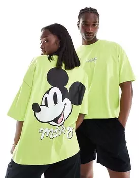 ASOS DESIGN - Disney - Светло-зеленая объемная футболка унисекс с принтом Микки Мауса