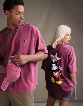 ASOS DESIGN – Disney – Унисекс – Футболка оверсайз размытого розового цвета с принтом Микки Мауса
