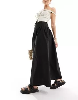 ASOS DESIGN — Длинная черная юбка из хлопкового поплина с заниженной талией