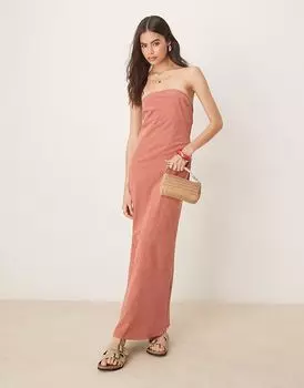 ASOS DESIGN Длинное платье-бандо терракотового цвета ASOS Tall