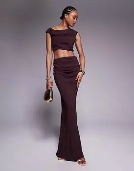 ASOS DESIGN Длинное платье-макси с открытыми плечами из искусственной шерсти в цвете помадки ASOS Tall