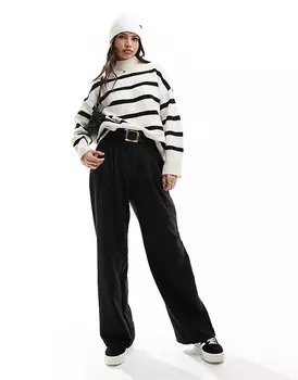 ASOS DESIGN – Длинный свитер в полоску с высоким воротником кремово-черного цвета