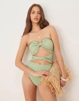 ASOS DESIGN Dorothy вырезанный купальник бандо зеленый в клетку