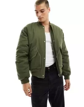 ASOS DESIGN – дутая куртка оверсайз цвета хаки с контрастной строчкой