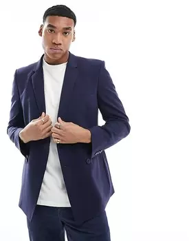 ASOS DESIGN – двубортный пиджак узкого кроя темно-синего цвета