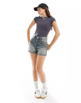 ASOS DESIGN – Двухслойное боди серого цвета с укороченными рукавами и вырезом сзади