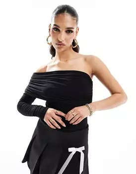 ASOS DESIGN – Двухслойное мягкое боди черного цвета с лямкой на одно плечо