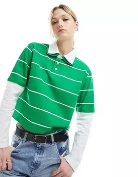 ASOS DESIGN – Двухслойный приталенный топ в стиле регби с полосатым узором зеленого и белого цвета