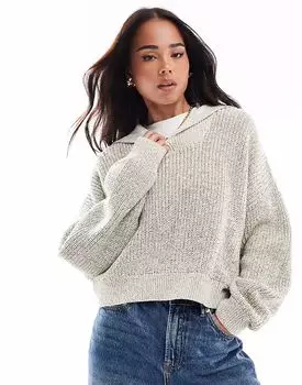 ASOS DESIGN Джемпер из пряжи Neppy с воротником цвета хаки