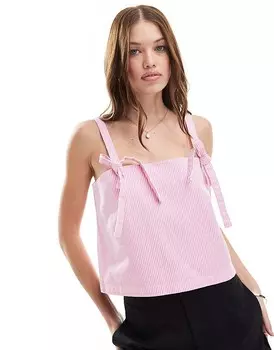 ASOS DESIGN – джинсовая майка с бантами в розовую полоску