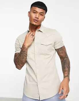 ASOS DESIGN – Джинсовая рубашка узкого кроя с каменными деталями в западном стиле