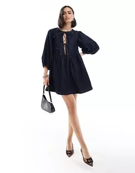 ASOS DESIGN – Джинсовое платье цвета индиго с пышными рукавами