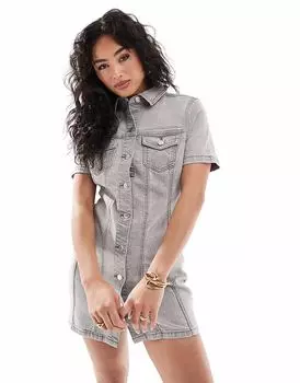 ASOS DESIGN джинсовое приталенное платье-рубашка серого цвета