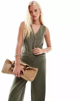 ASOS DESIGN джинсовый комбинезон свободного кроя без рукавов цвета хаки