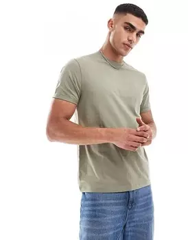 ASOS DESIGN — Essential — футболка цвета хаки с круглым вырезом и закатанными рукавами