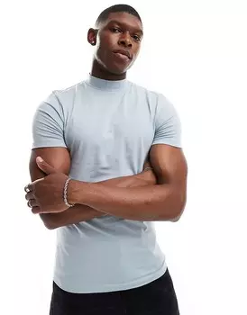ASOS DESIGN — Essential — голубая футболка узкого кроя с высоким воротником