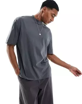 ASOS DESIGN – Essential – графитовая футболка оверсайз с высоким воротником