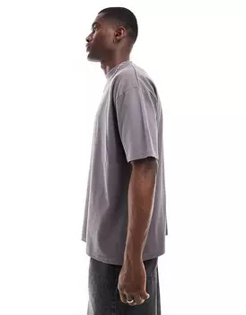 ASOS DESIGN – Essential – Графитовая плотная футболка oversize с высоким воротником, 240 г/м2