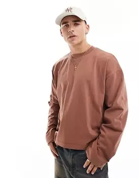 ASOS DESIGN Essential — коричневая футболка свободного кроя с длинными рукавами плотностью 240 г/м
