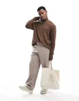 ASOS DESIGN – Essential – Коричневый вязаный свитер оверсайз в рубчик