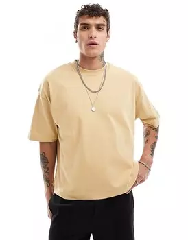 ASOS DESIGN – Essential – плотная бежевая футболка оверсайз свободного кроя, 240 г/м