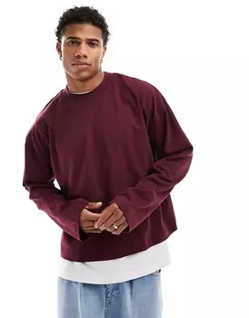 ASOS DESIGN Essential – плотная бордовая футболка свободного кроя с длинными рукавами, 240 г/м