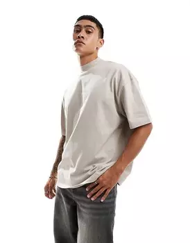 ASOS DESIGN – Essential – Серо-бежевая плотная футболка oversize с высоким воротником, 240 г/м2