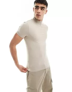 ASOS DESIGN — Essential — темно-серая облегающая футболка с высоким воротником