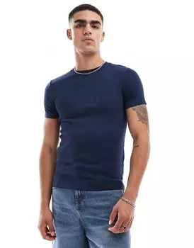 ASOS DESIGN – Essential – темно-синяя футболка в рубчик подчеркивающего фигуру кроя