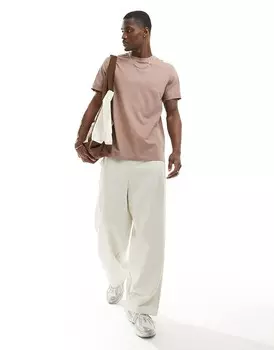 ASOS DESIGN – Essentials – коричневая футболка с закатанным воротником и круглым вырезом