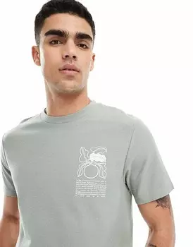 ASOS DESIGN – фактурная футболка цвета хаки с принтом на груди