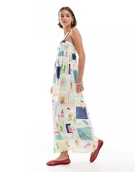 ASOS DESIGN – Фактурное платье макси без рукавов с рюшами на груди и узором в виде открытки