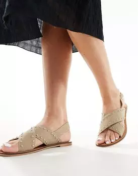 ASOS DESIGN – Feast – Кожаные сандалии серо-коричневого цвета с заклепками