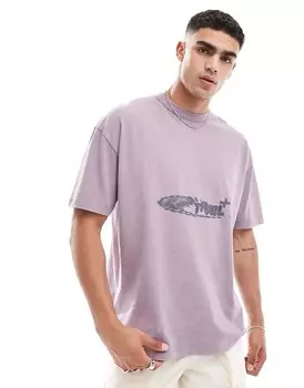 ASOS DESIGN – фиолетовая футболка оверсайз с принтом спереди и эффектом потертости
