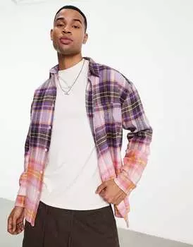 ASOS DESIGN фиолетовая рубашка оверсайз в клетку в стиле 90-х с выбеленным краем
