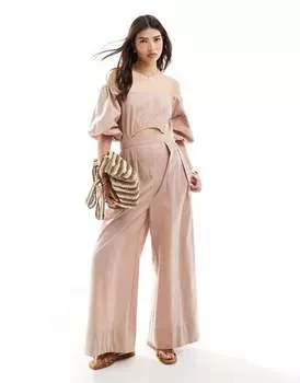 ASOS DESIGN – фиолетово-розовый комбинезон-балконет с пышными рукавами и вырезом спереди