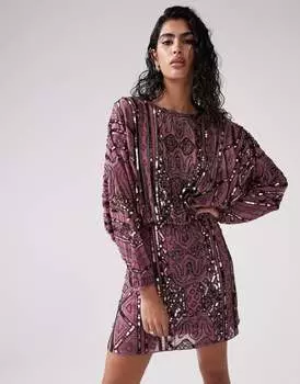 ASOS DESIGN – фиолетовое мини-платье с декором и рукавами «летучая мышь»