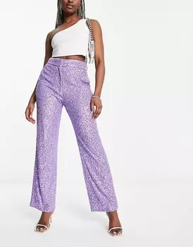 ASOS DESIGN – Фиолетовые брюки прямого кроя длиной до щиколотки с пайетками