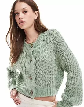 ASOS DESIGN – Фисташковый кардиган с круглым вырезом и декоративной строчкой