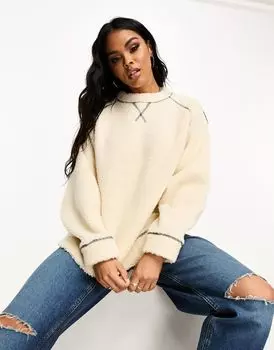 ASOS DESIGN — флисовая толстовка борга нейтрального цвета с контрастной строчкой