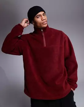 ASOS DESIGN – флисовая толстовка оверсайз бордового цвета с молнией на шее