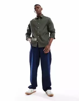 ASOS DESIGN формальная рубашка из легкого в утюге поплина темно-зеленого цвета