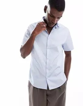 ASOS DESIGN формальная рубашка из легкого в утюге поплина светло-голубого цвета
