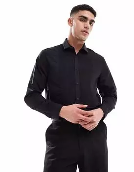 ASOS DESIGN формальная рубашка из сатина, легко поддающаяся глажке, черного цвета