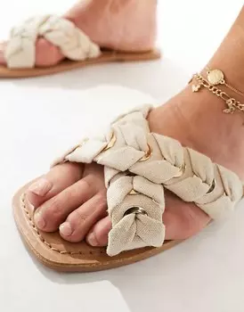 ASOS DESIGN – Freya – Сандалии на плоской подошве с перекрестными ремешками, натуральный дизайн и плетеный дизайн, широкий крой