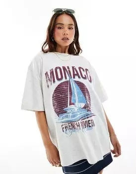 ASOS DESIGN — футболка бойфренда ледяного меланжа с изображением яхты Монако