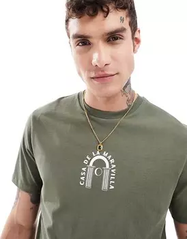 ASOS DESIGN – футболка цвета хаки с принтом на груди