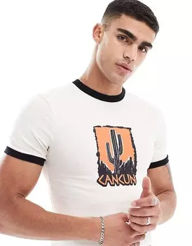 ASOS DESIGN – футболка нейтрального цвета подчеркивающего силуэт кроя с принтом на груди